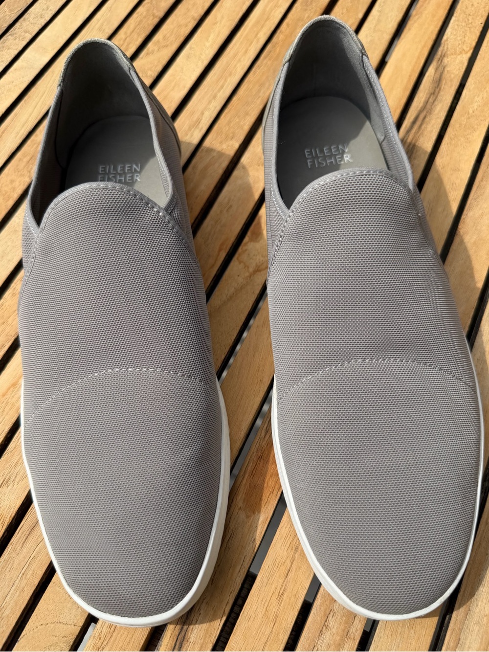 Eileen Fisher knit sneakers in taupe/gray with rubber sole in EUC